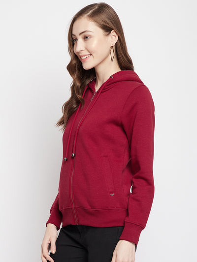 Crimsoune Club Women Maroon Solid Hooded Sweatshirt-Women Sweat Shirts-Crimsoune Club