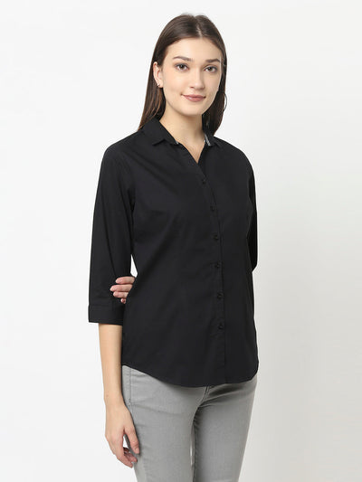 Black Button-Down Shirt in Cotton Blend 