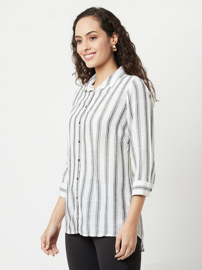 White Striped High-Low Shirt-Women Shirts-Crimsoune Club