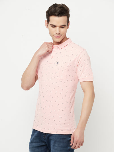 Pink Floral Printed Polo T-Shirt - Men T-Shirts