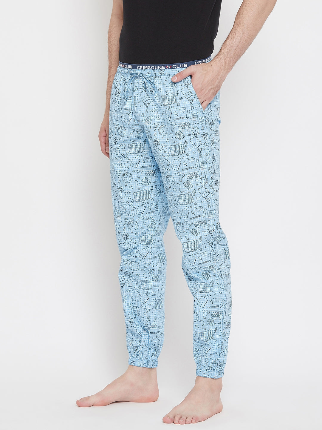 Blue Printed Straight Lounge Pants - Men Lounge Pants