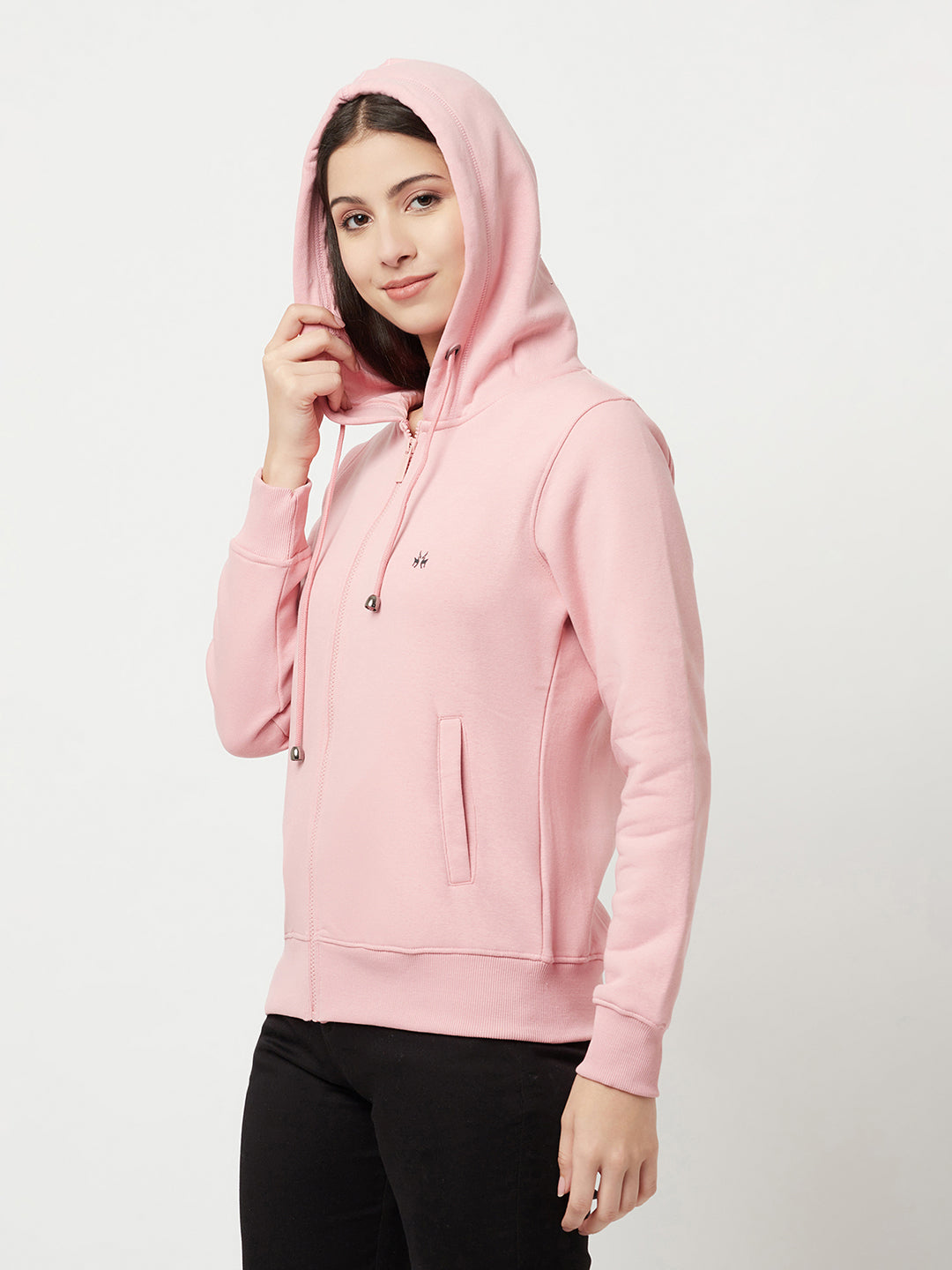 Pink Zipper Sweatshirt-Women Sweatshirts-Crimsoune Club