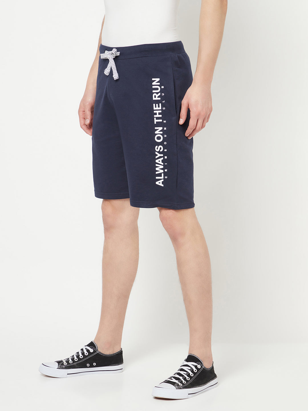 Navy Blue Printed Sports Shorts - Men Shorts