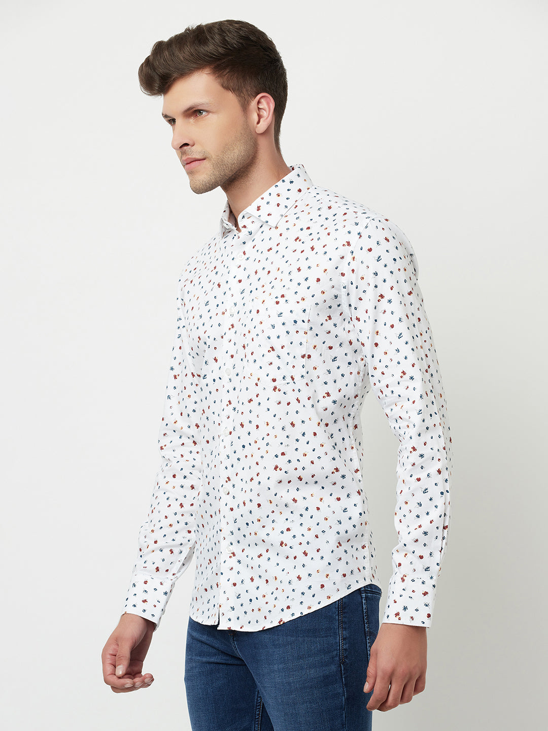 White Floral Printed Shirt-Men Shirts-Crimsoune Club