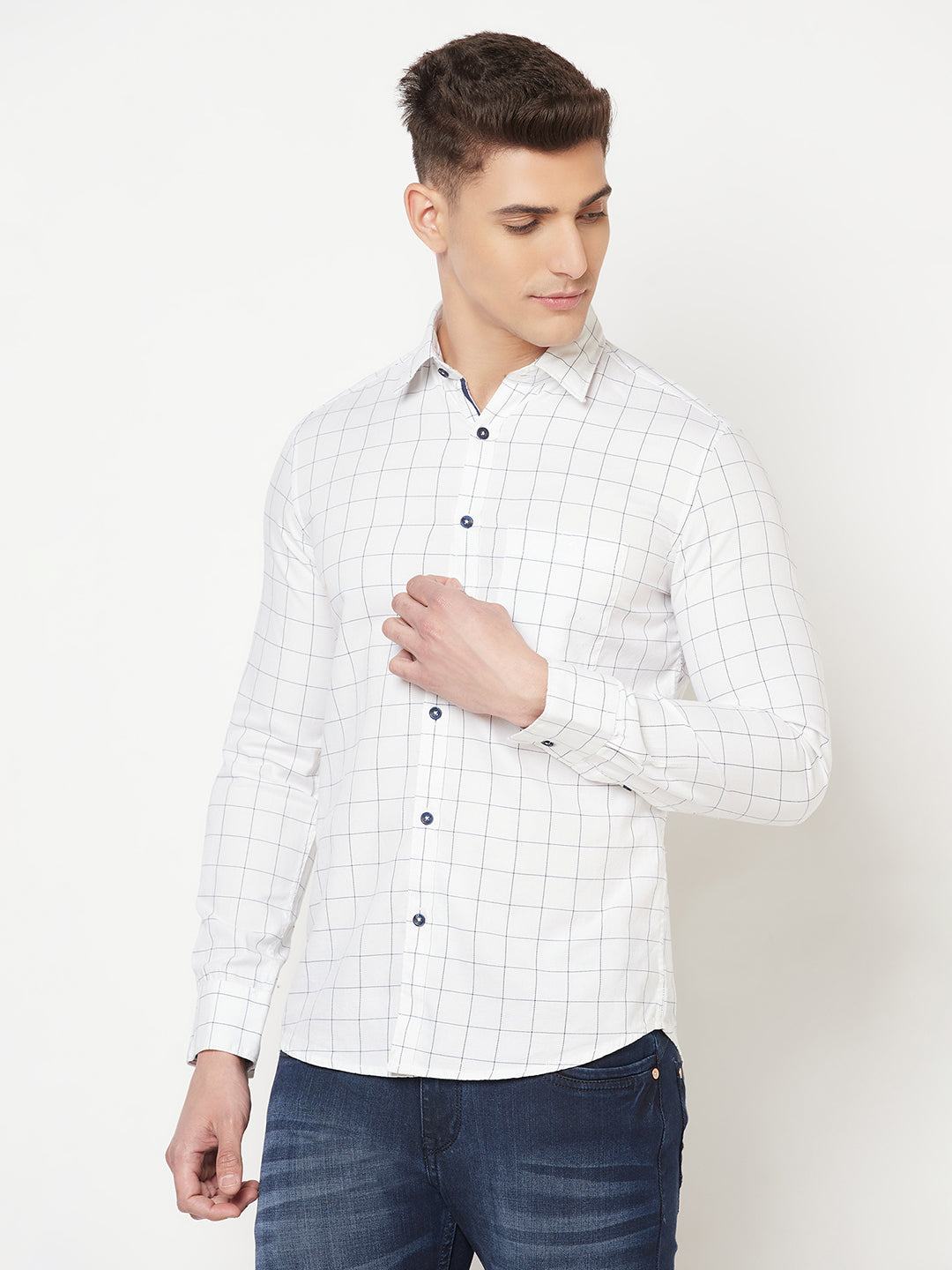 White Graph Checked Shirt - Men Shirts