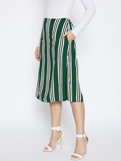 Green Striped Comfort Fit Skirt - Women Skirts