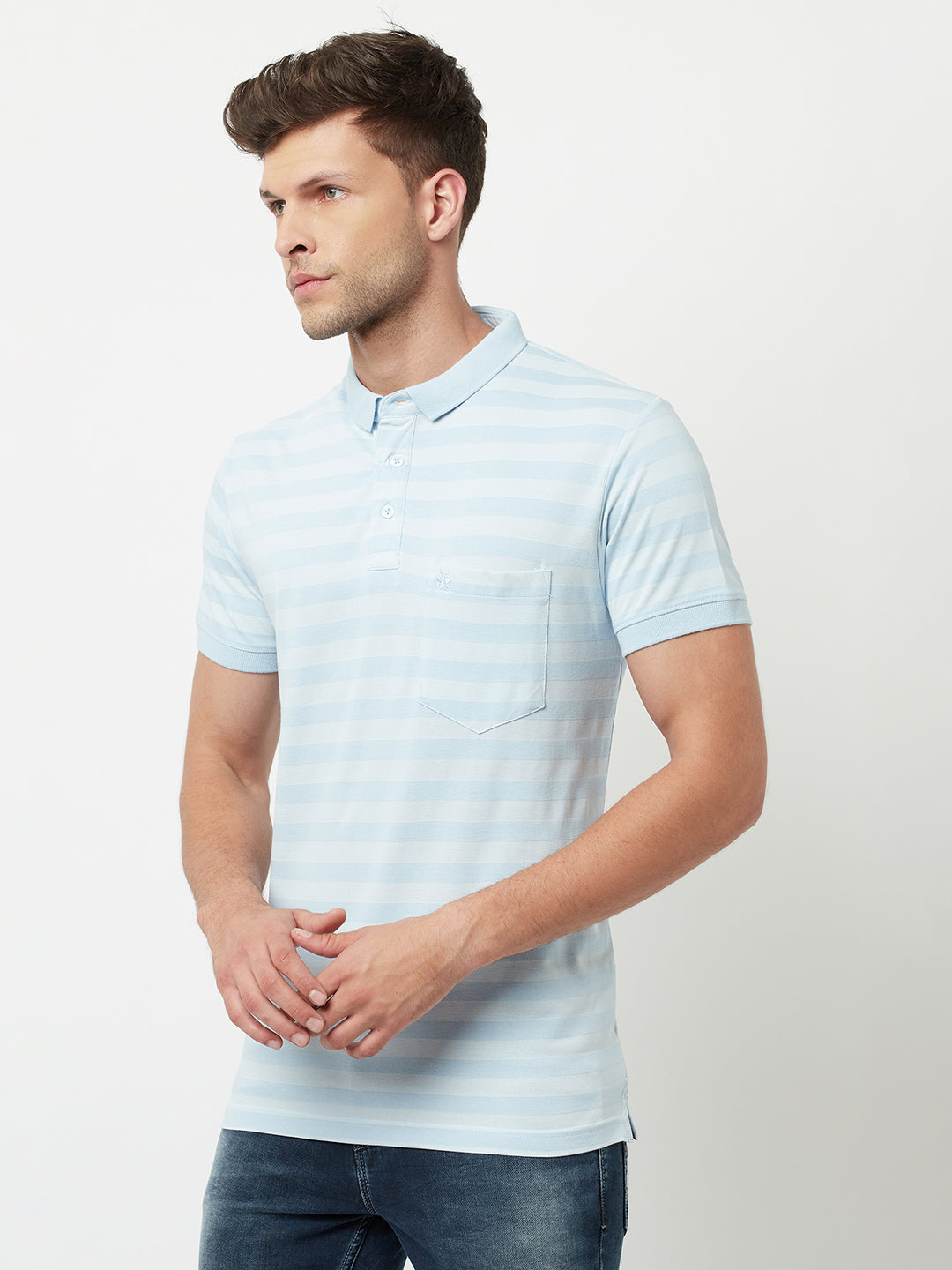Blue Striped Polo T-Shirt-Men T-Shirts-Crimsoune Club