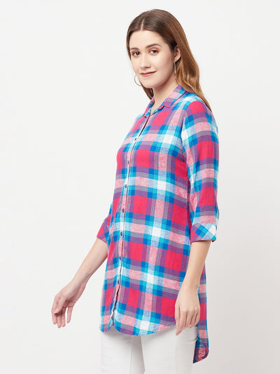 Pink Checked Longline Shirt - Women Shirts