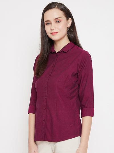 Maroon Slim Fit Button up Shirt - Women Shirts