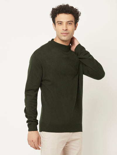 Dark Moss Green Sweater in Relaxed Fit-Men Sweaters-Crimsoune Club