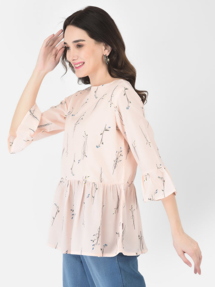 Peach Floral Peplum Top - Women Tops