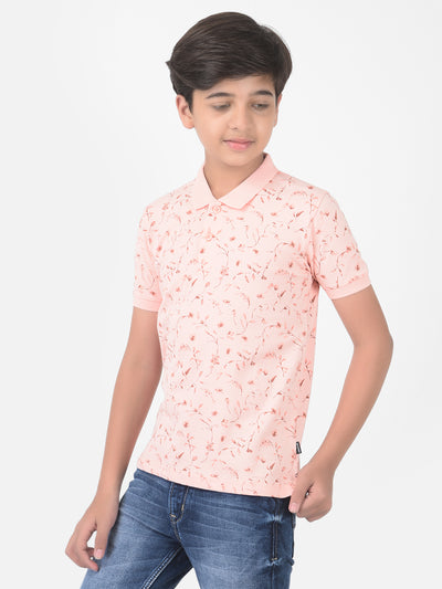 Pink Floral Printed Polo T-shirt - Boys T-Shirts