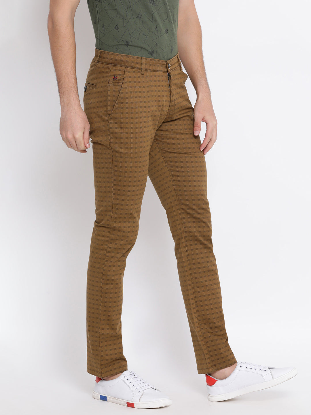 Brown Printed Slim fit Trousers - Men Trousers