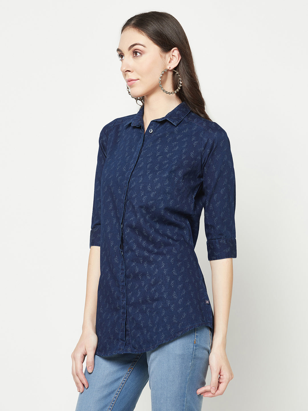  Navy Blue Denim Longline Shirt