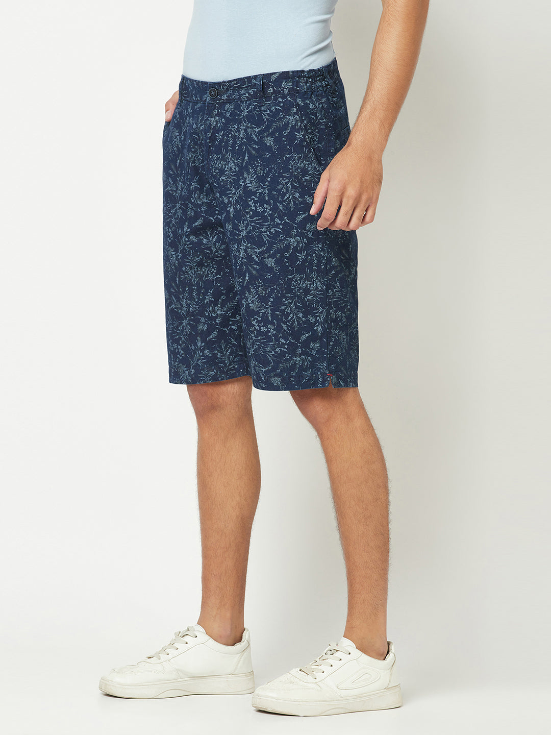  Navy Blue Flower-Print Shorts