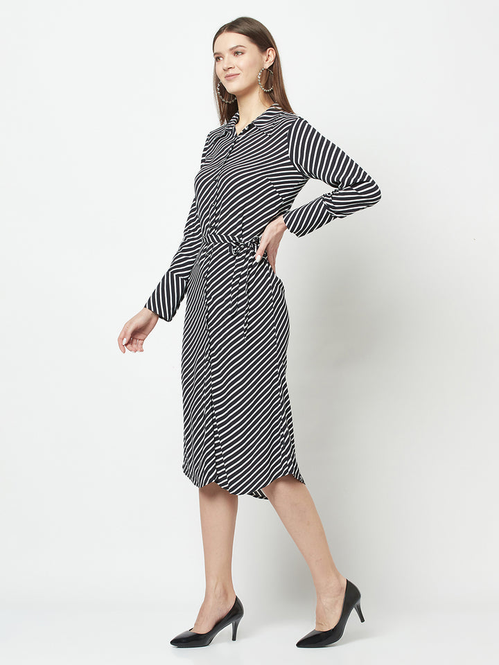 Striped Bell-Sleeved Dress-Women Dresses-Crimsoune Club