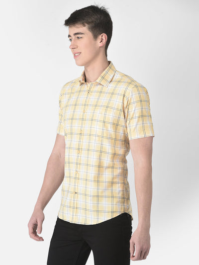  Light Orange Short-Sleeved Checked Shirt