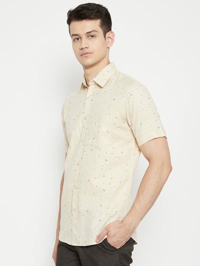 Cream Floral Printed Slim Fit shirt - Men Shirts