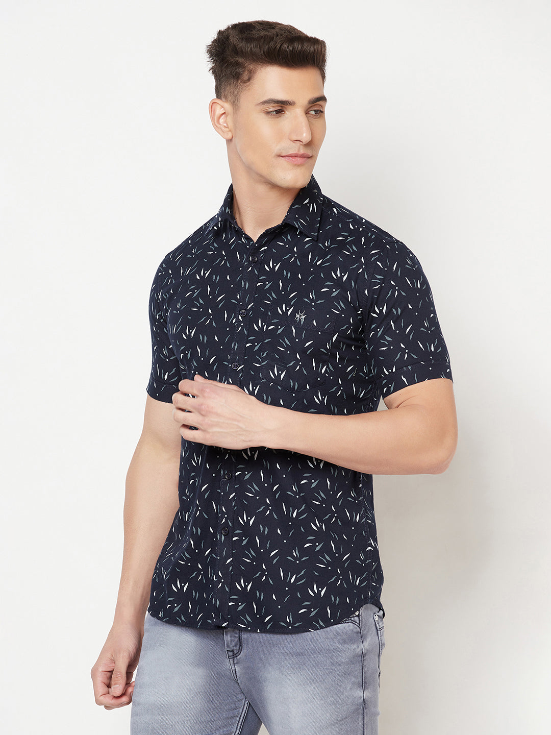 Navy Blue Printed Shirt - Men Shirts