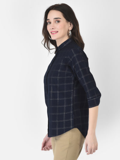 Navy Blue Checked Shirt - Women Shirts