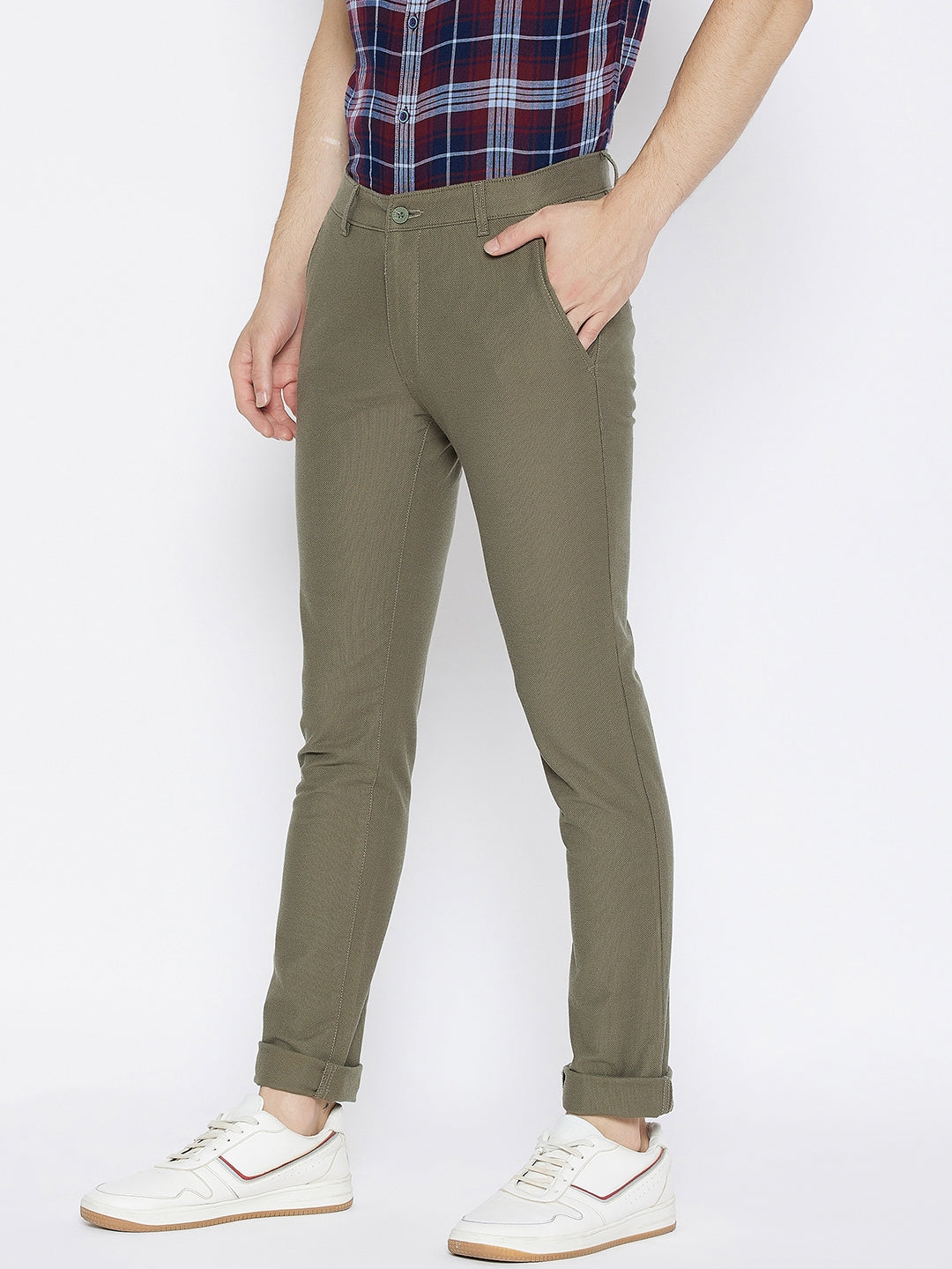 Olive Slim Fit Trousers - Men Trousers