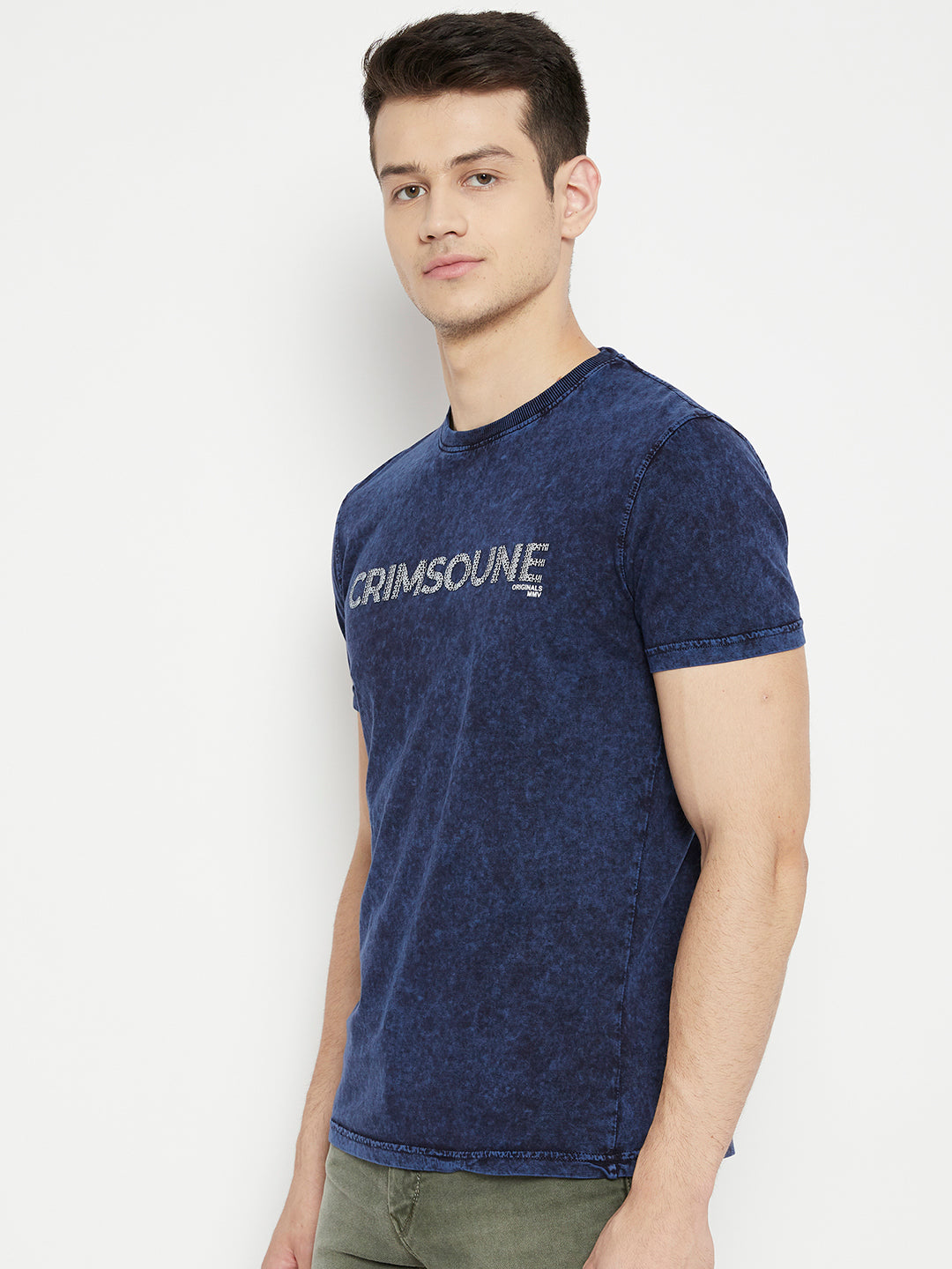 Blue Printed Round Neck T-shirt - Men T-Shirts