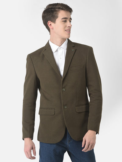  Olive Single-Breasted Blazer 