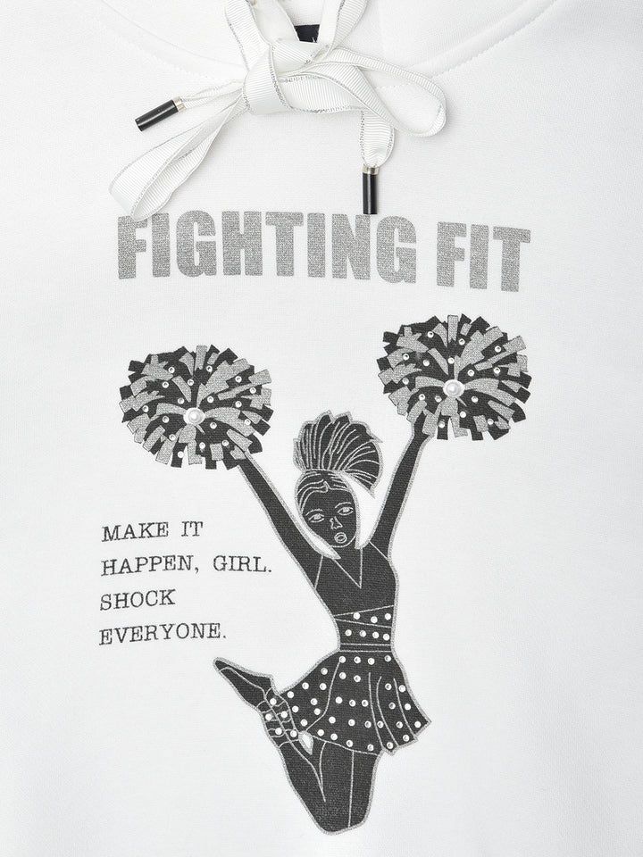 White Printed Hooded Sweatshirt - Girls Sweatshirts