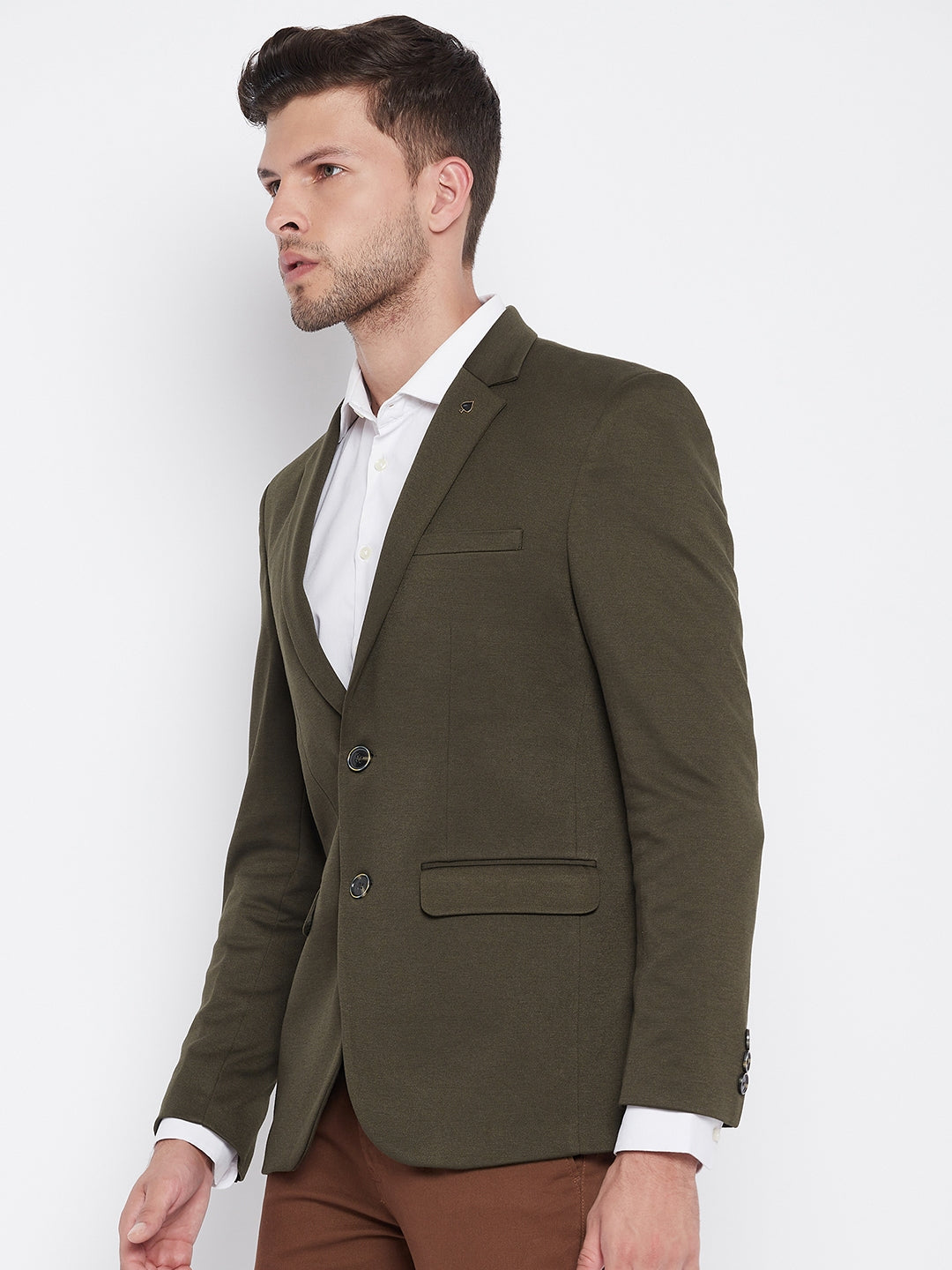 Brown Notched Lapel Blazer - Men Blazers