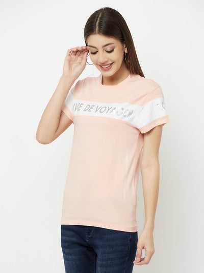 Peach Printed Round Neck T-Shirt - Women T-Shirts