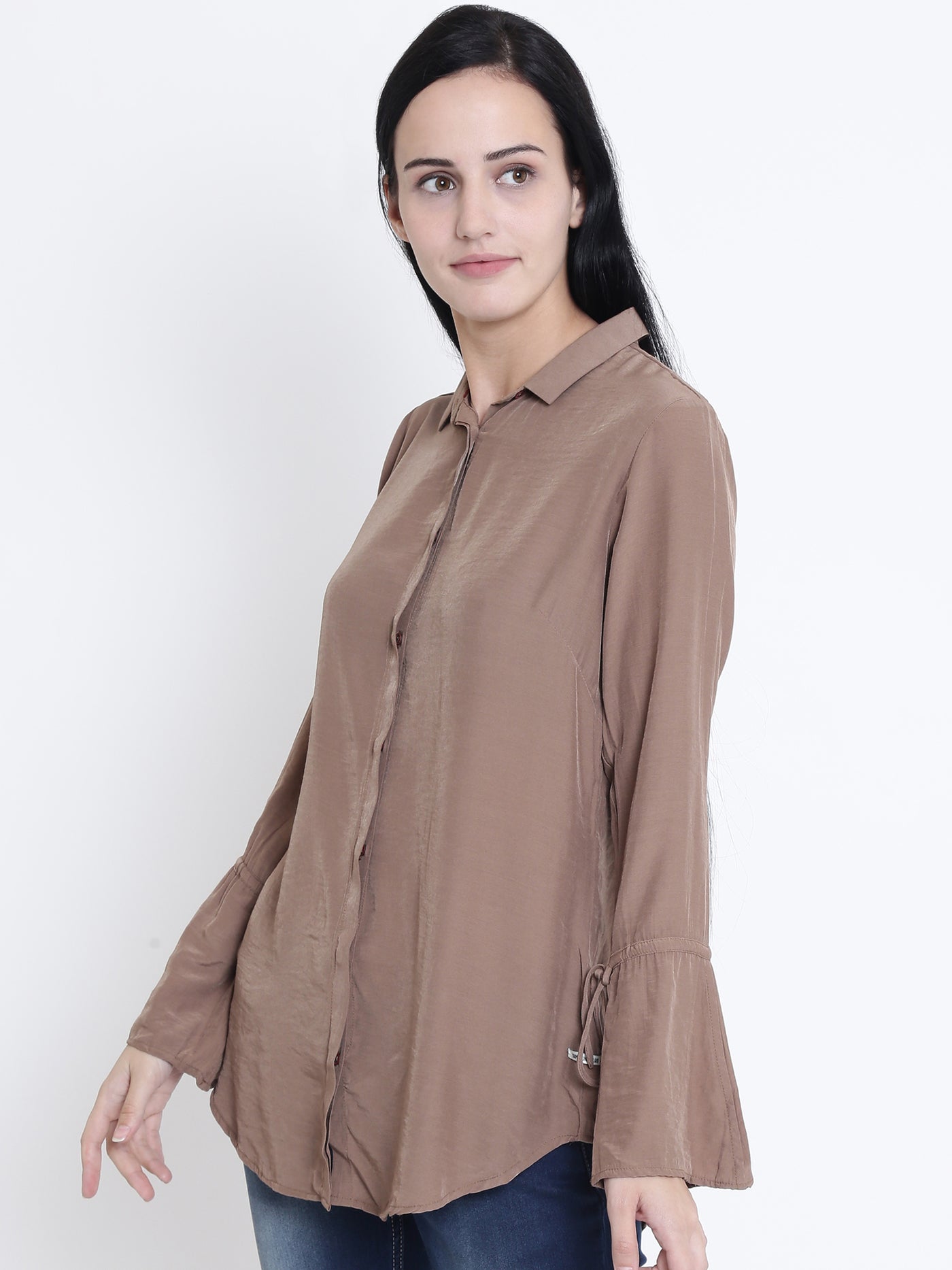 Beige Full Sleeves Shirt - Women Shirts