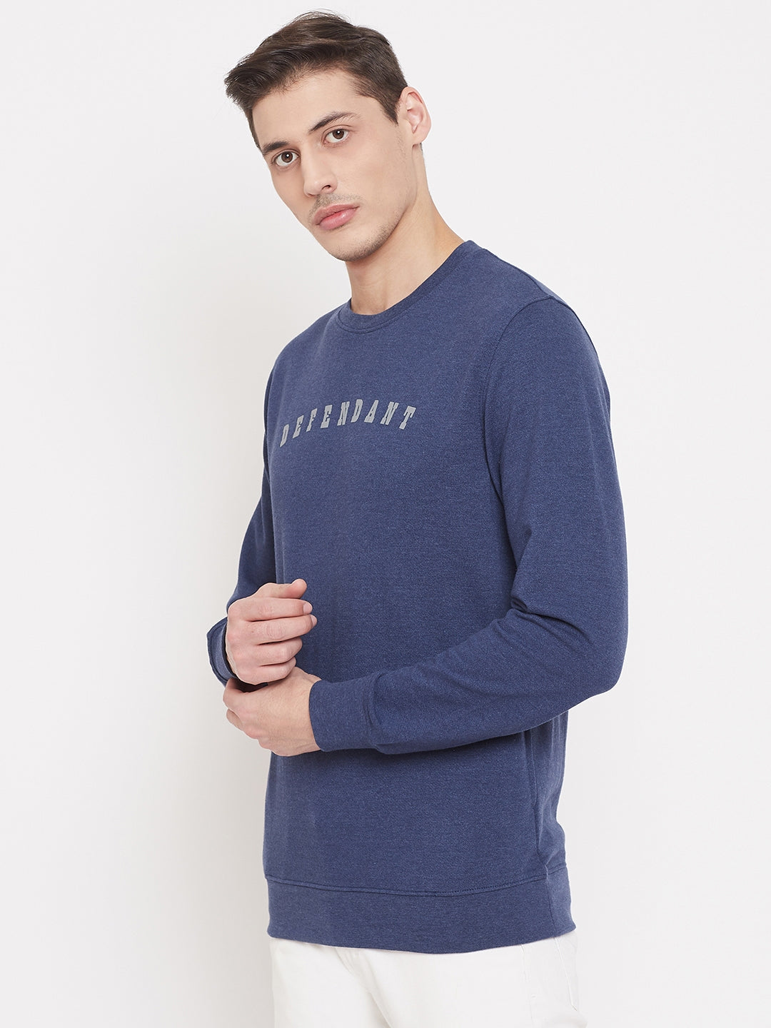 Blue Printed Round Neck Sweatshirt - Men Sweatshirts