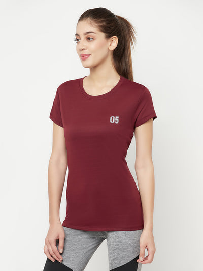 Maroon Round Neck Sports T-Shirt - Women T-Shirts