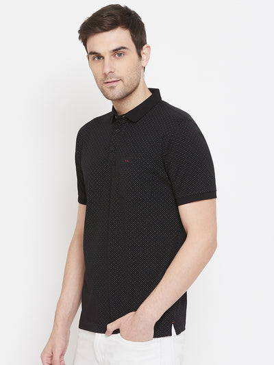 Black Printed Polo Neck T-Shirt - Men T-Shirts