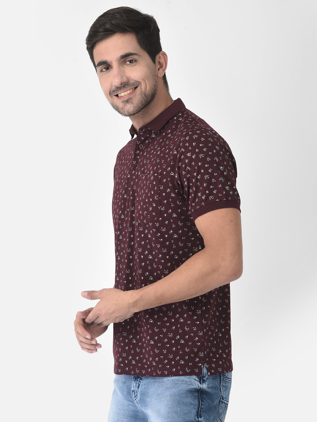 Maroon Floral Polo T-Shirt - Men T-Shirts