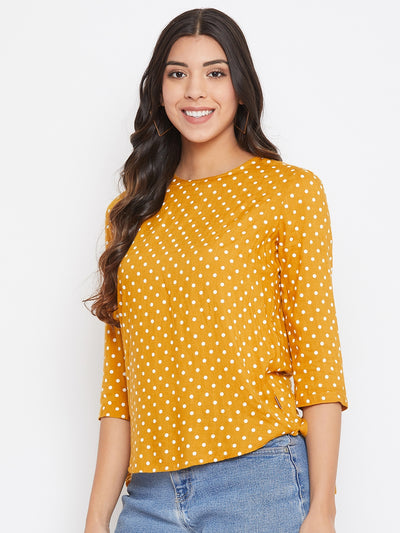 Yellow Pokla Dots Slim Fit Top - Women Tops