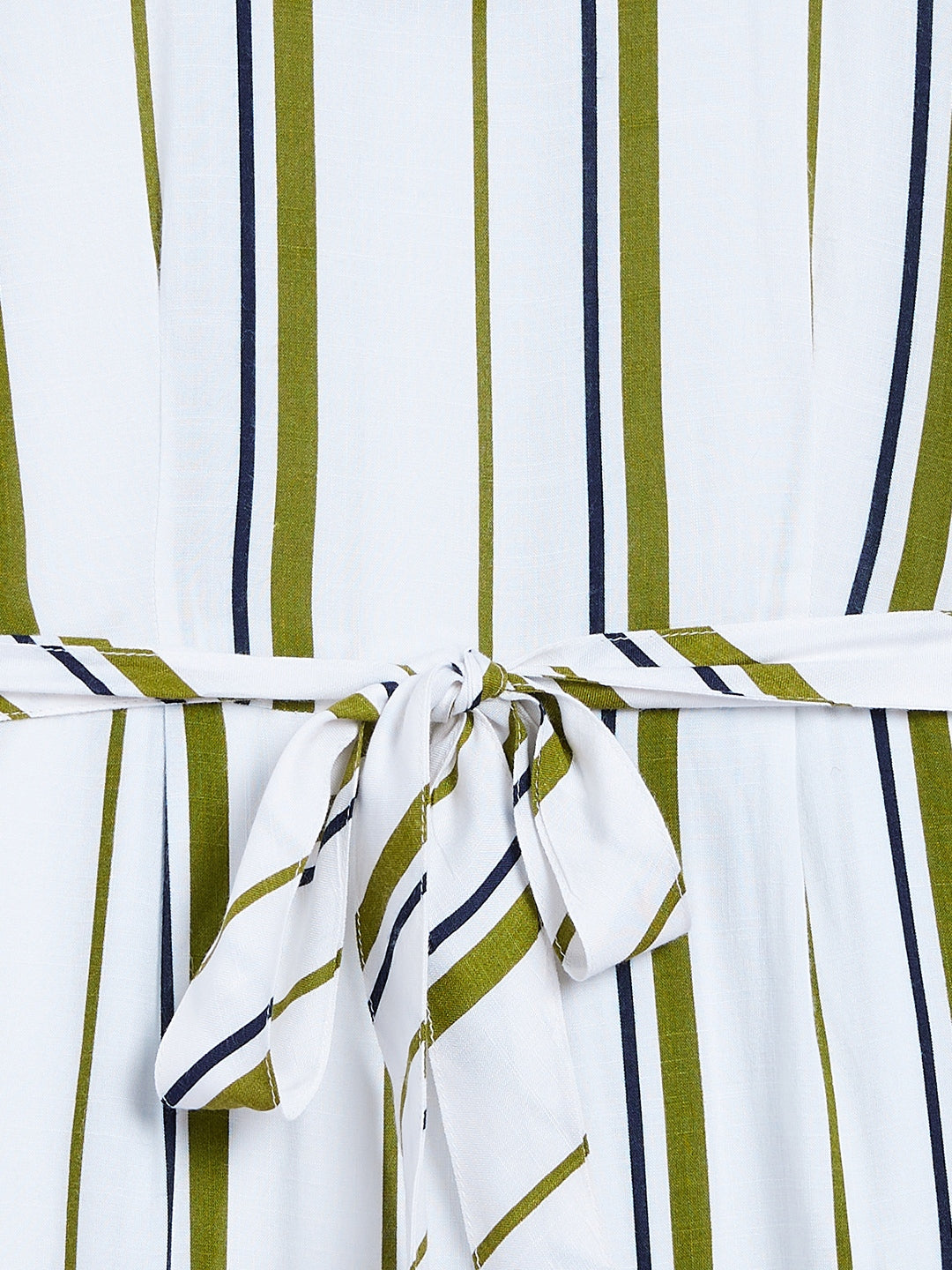 Green Striped Round Neck Jumpsuit - Girls Jumpsuit