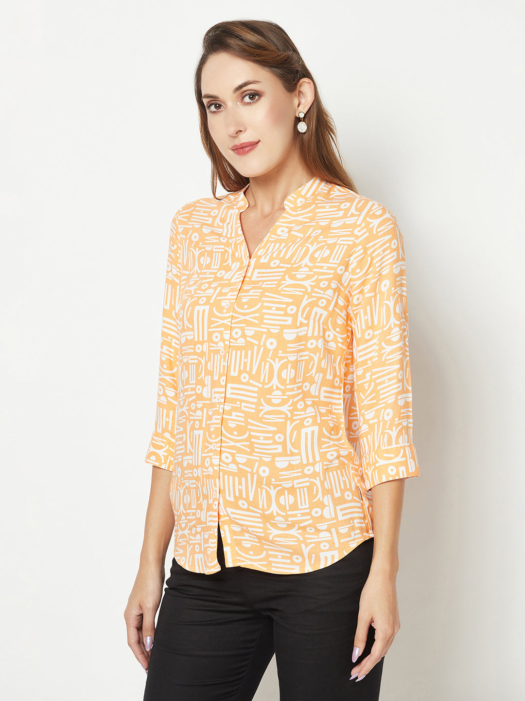  Orange Abstract Print Shirt