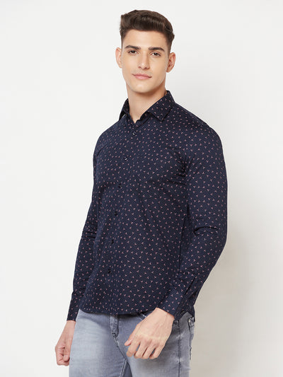 Navy Blue Floral Shirt - Men Shirts