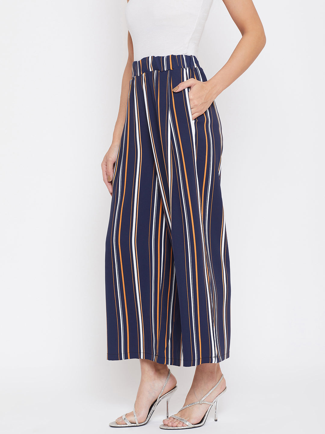 Striped Flared Parallel Trousers - Women Trousers
