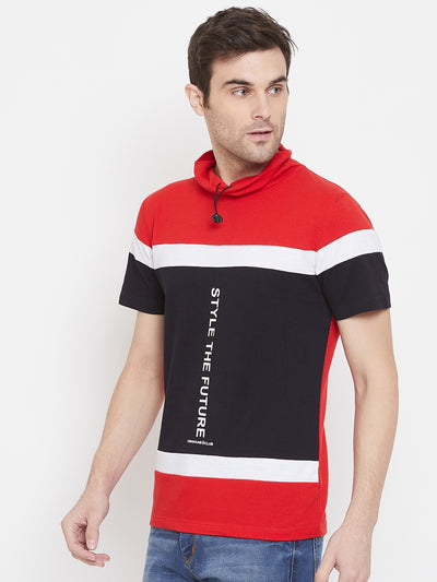 Navy Blue Printed High Neck T-Shirt - Men T-Shirts