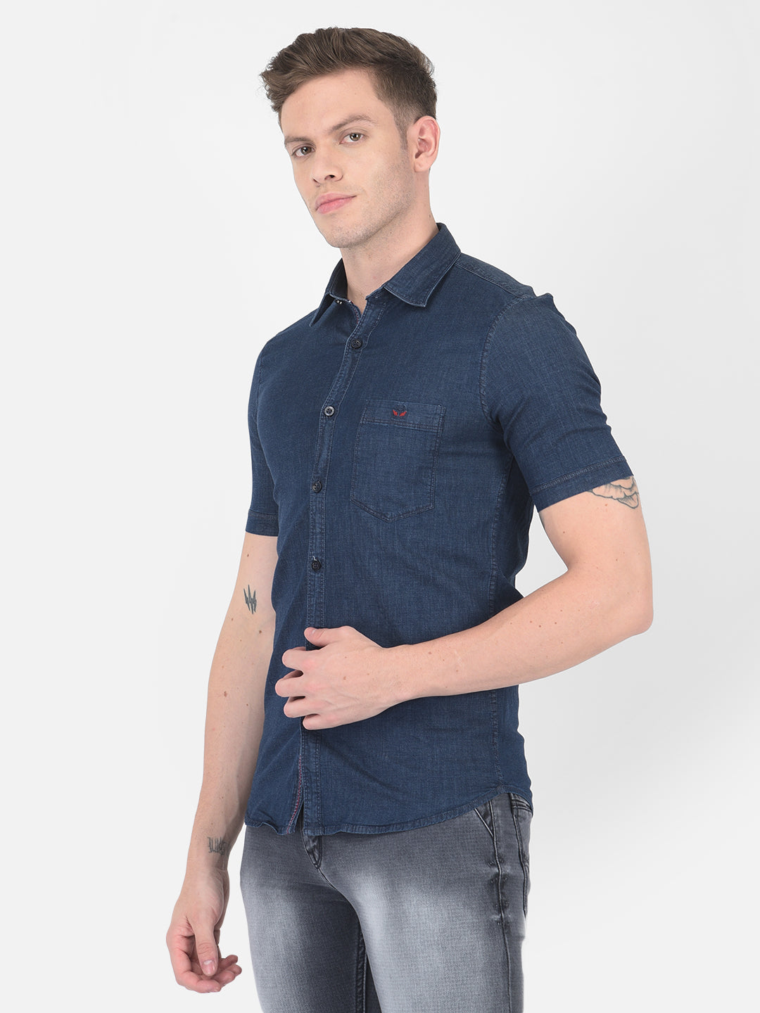 Navy Blue Denim Shirt - Men Shirts