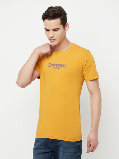 Mustard Printed Round Neck T-Shirt - Men T-Shirts