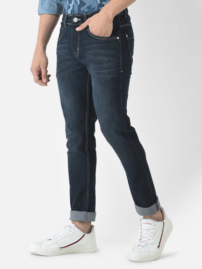  Dark Blue Jeans with Light Wash Effect 