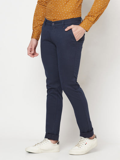 Navy Blue Printed Trousers - Men Trousers