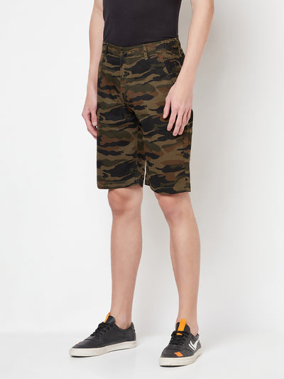 Olive Camouflage Printed Shorts - Men Shorts