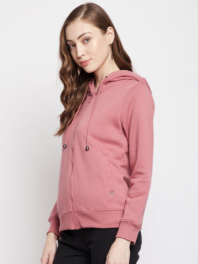 Crimsoune Club Women Pink Solid Hooded Sweatshirt-Women Sweat Shirts-Crimsoune Club