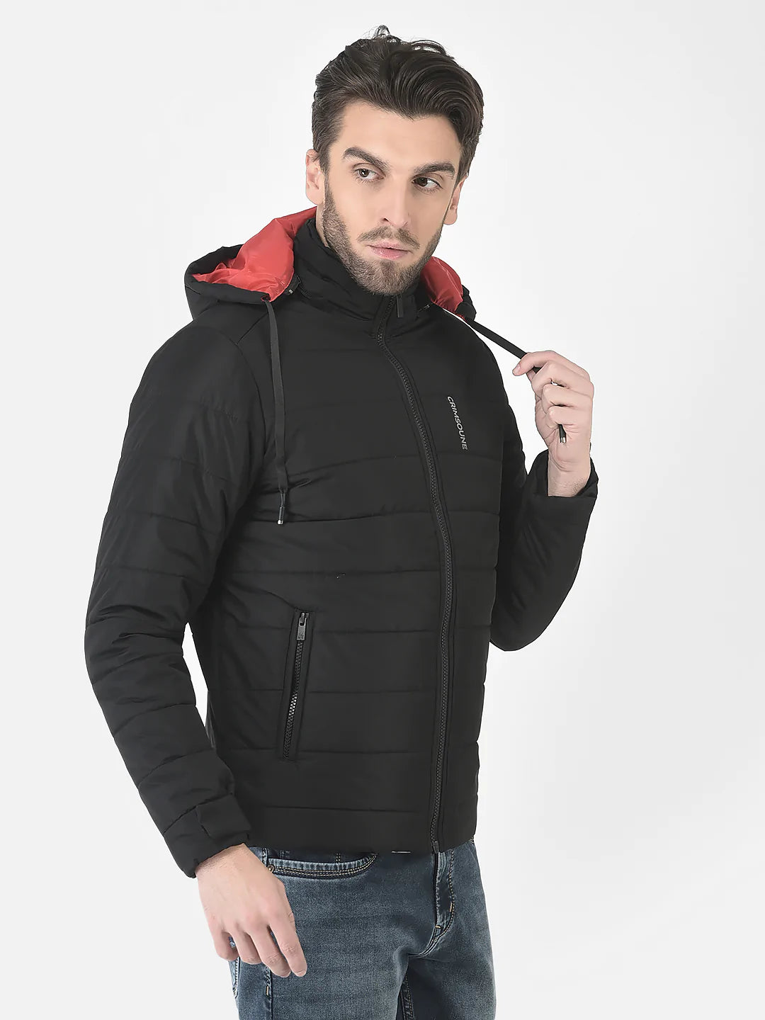  Black High-Neck Hooded Jacket 