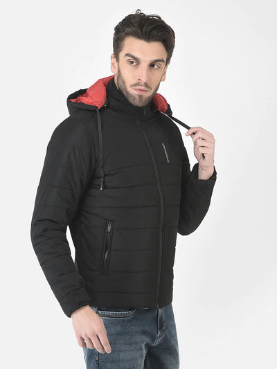  Black High-Neck Hooded Jacket 