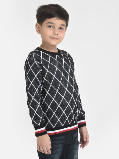 Grey Diagonal Grid Sweater-Boys Sweaters-Crimsoune Club